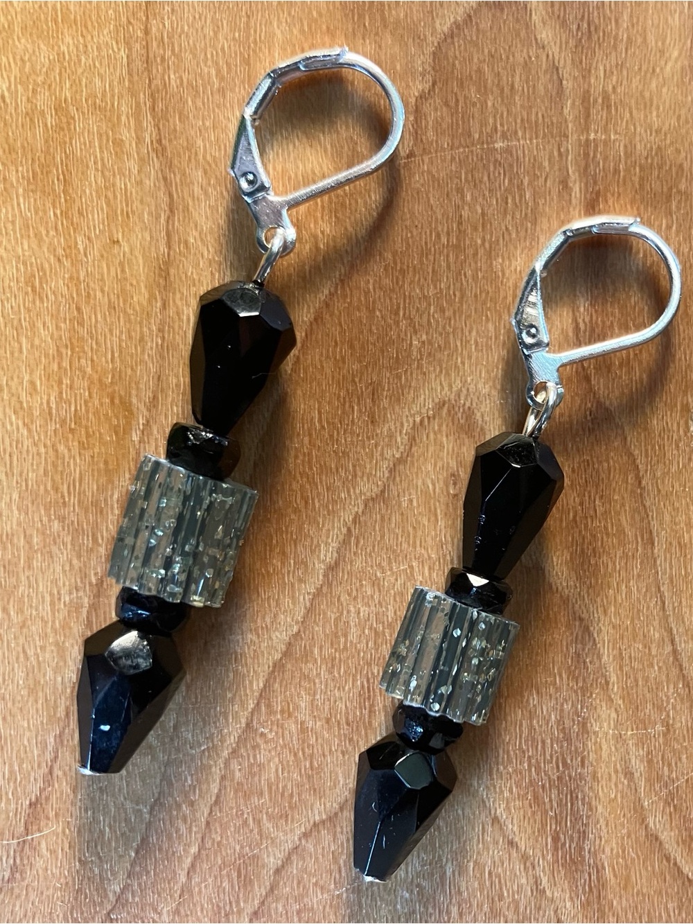 Black Crystal Drop Earrings with Silver Lever Backs